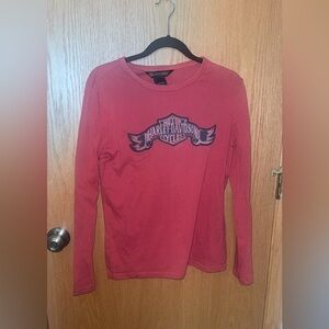 Harley-Davidson Women's Long Sleeve Jersey Knit Tee Red Logo Graphic